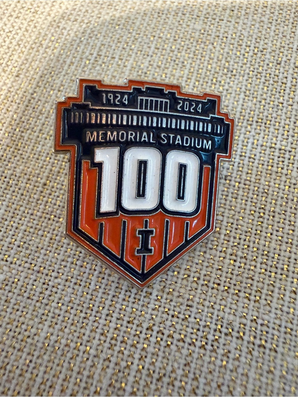Memorial Stadium 100th Anniversary Orange & Black Commemorative Pin